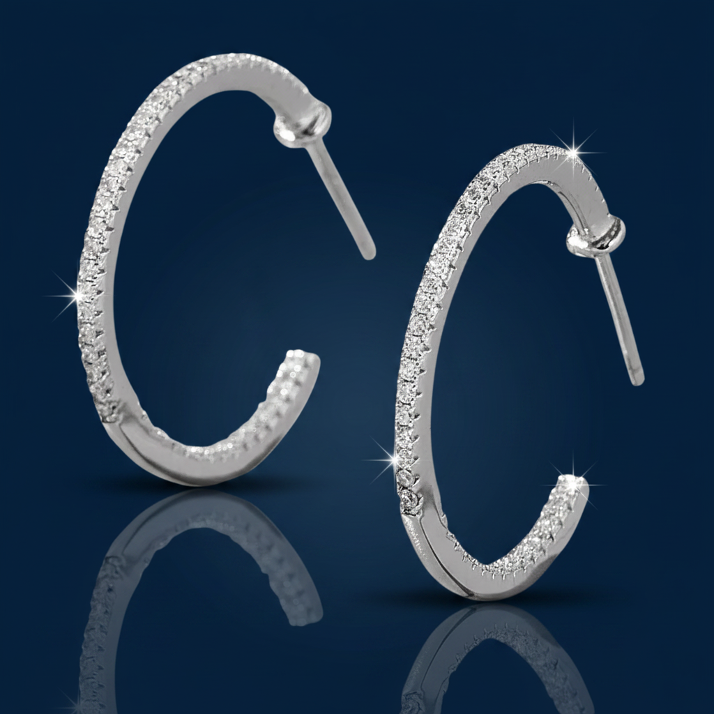 Zircon 925 Sterling Silver C-Hoop Earrings | Elegant Everyday Hoops