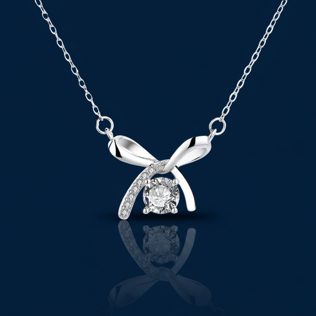 Zircon Ribbon Pendant Necklace – Navy Editorial