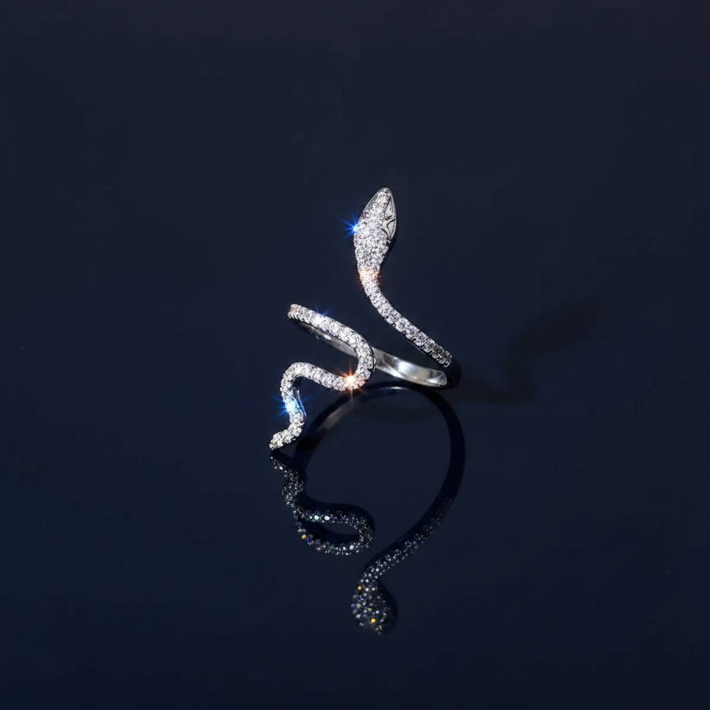 Zircon Snake Bypass Ring | 925 Sterling Silver | Adjustable